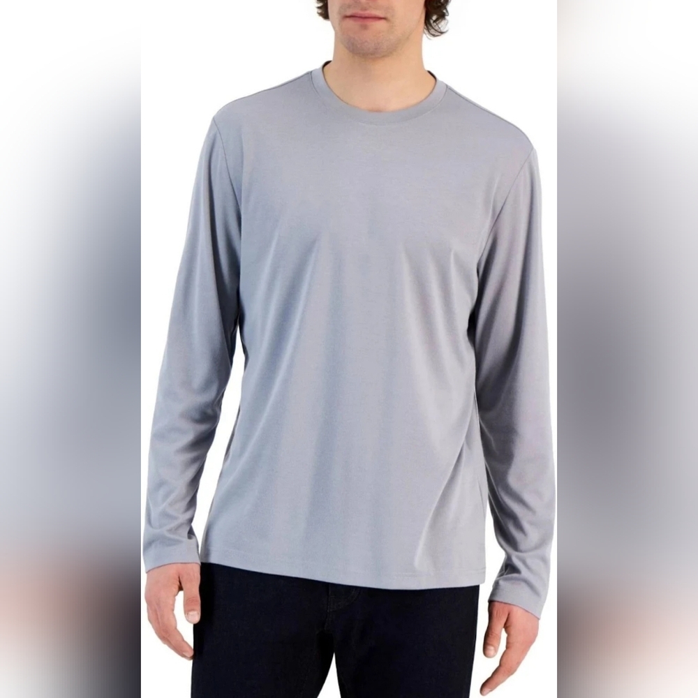 Alfani Alfatech Long Sleeve Crewneck T-Shirt Skyrocket Blue Size S,L Men's